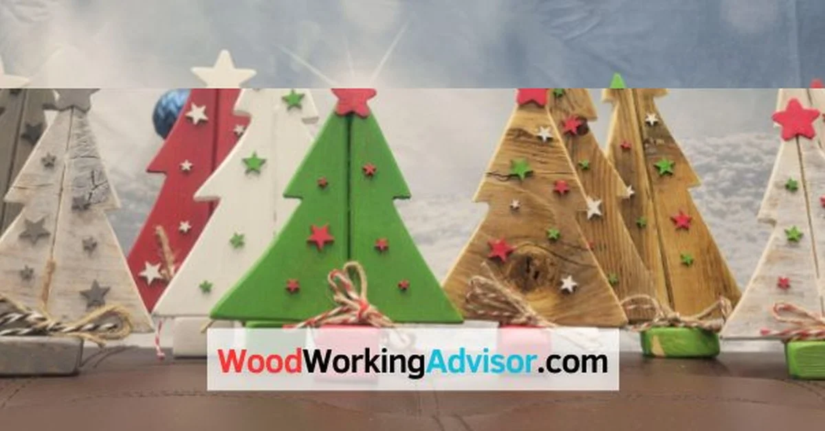 Painted plywood Christmas tree pattern cutouts in birch and pine, ready to display
