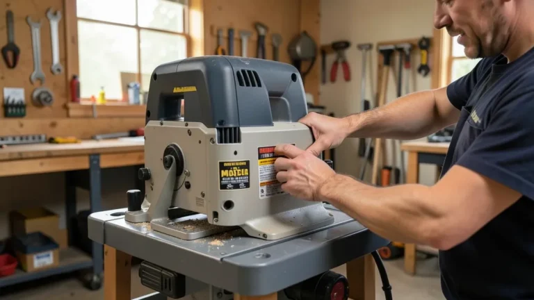 Checking the model number nameplate on a portable table saw for a recall