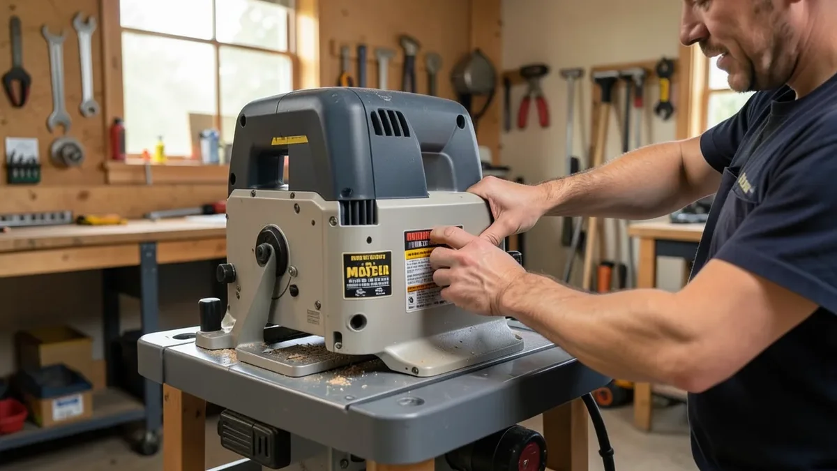 Checking the model number nameplate on a portable table saw for a recall