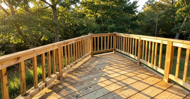 Newly built deck made from pressure-treated lumber