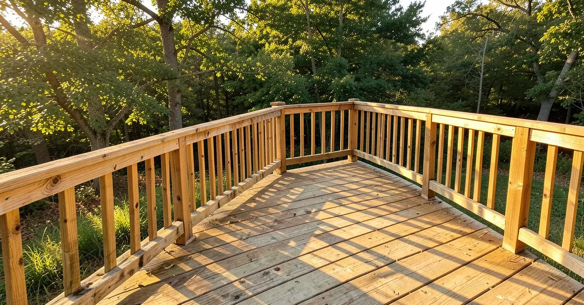 Newly built deck made from pressure-treated lumber