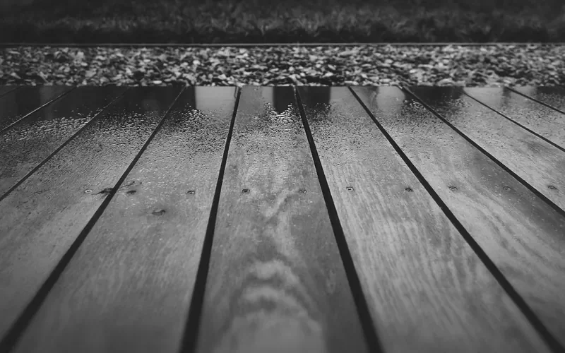 Rain water on wooden deck boards