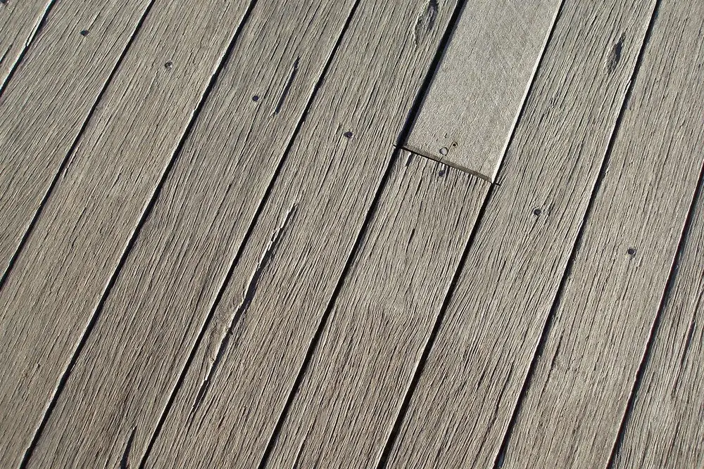 Close-up of deck board material and wood grain