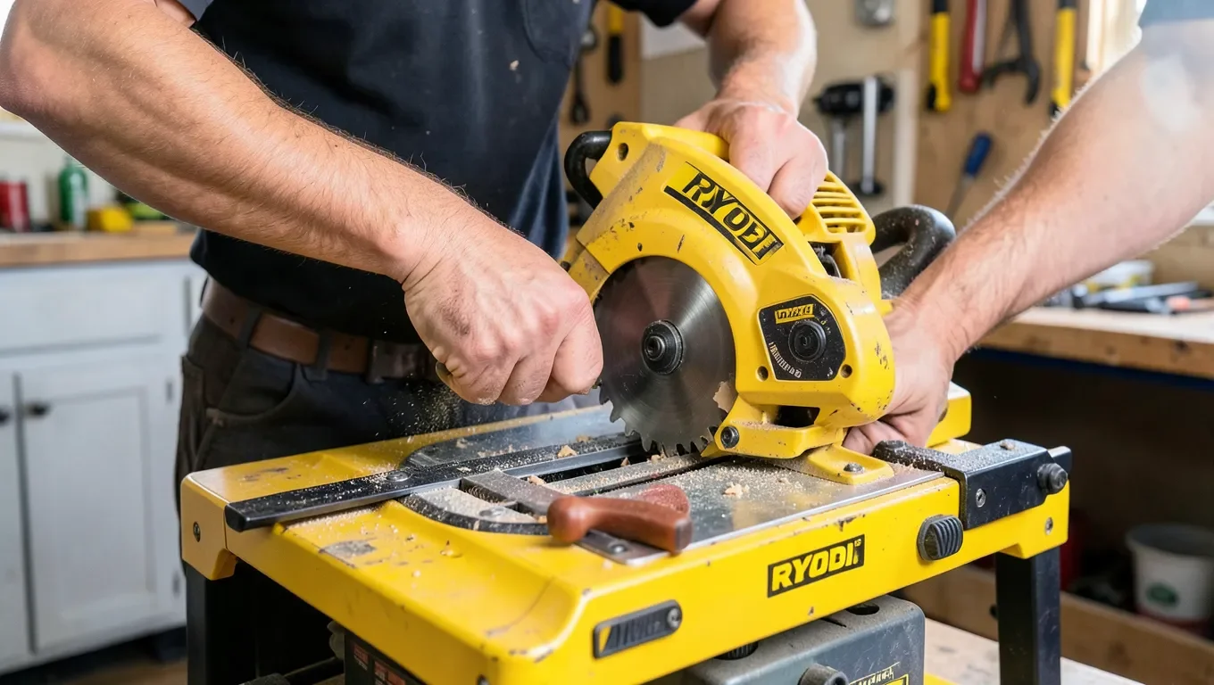 Replacing a blade on a Ryobi table saw