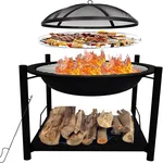 SereneLife 26-inch steel outdoor wood fire pit with spark screen and grill grate