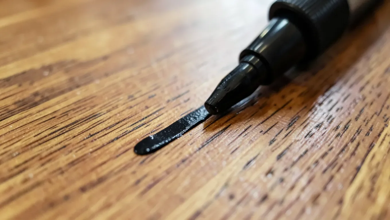 A permanent marker mark on a hardwood floor