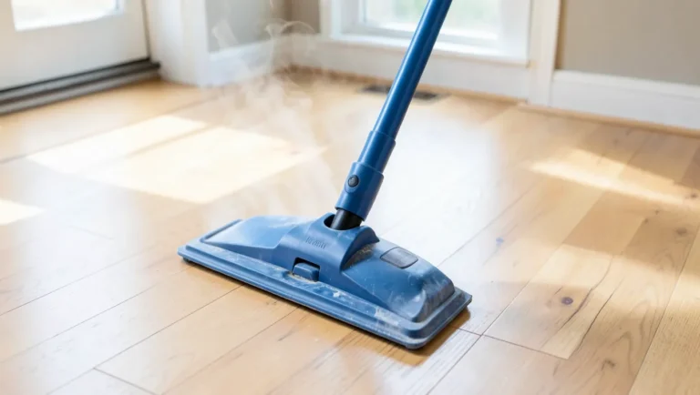Steam mop cleaning a hardwood floor
