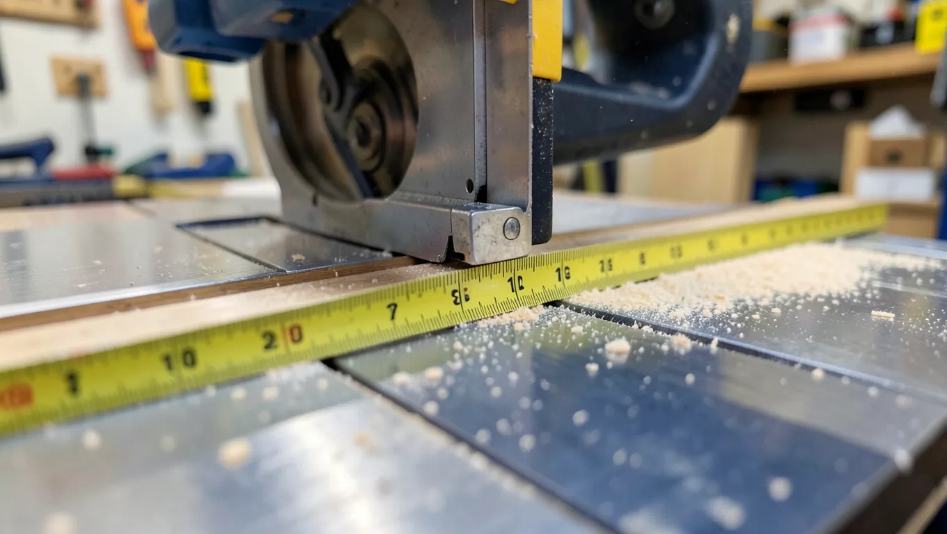 Checking a table saw rip fence alignment with a measuring tape