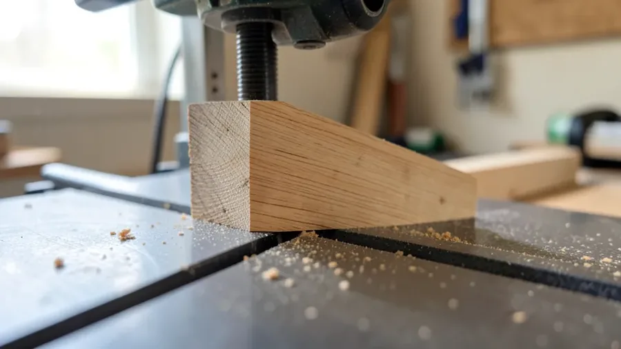 Hold-down clamp accessory securing a workpiece flat on a table saw top