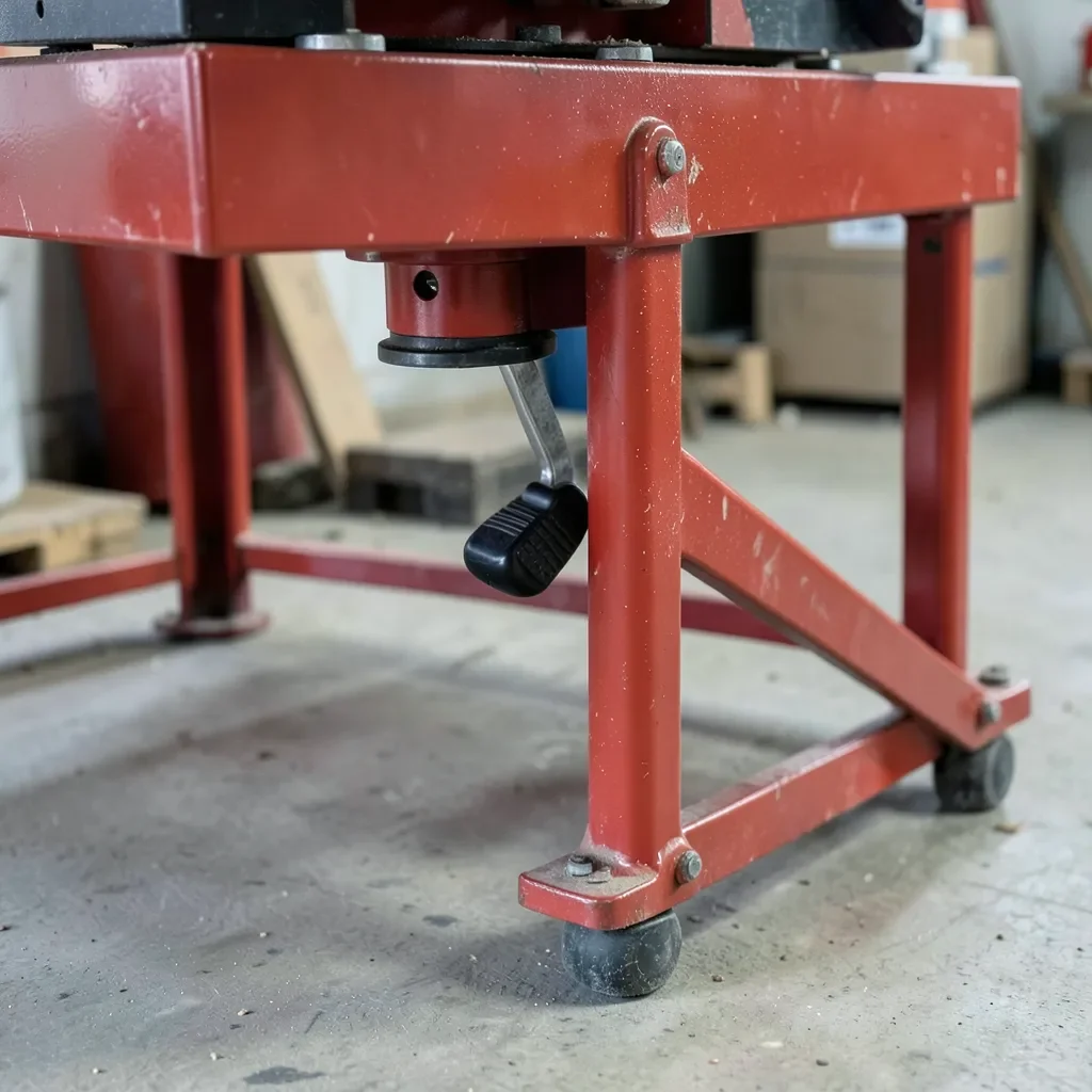 Retractable caster mechanism mounted under a table saw stand