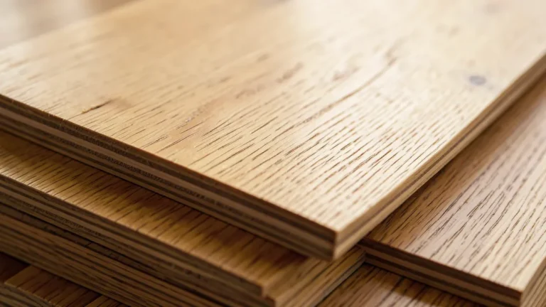 Close-up of raw unfinished oak hardwood flooring planks showing natural grain