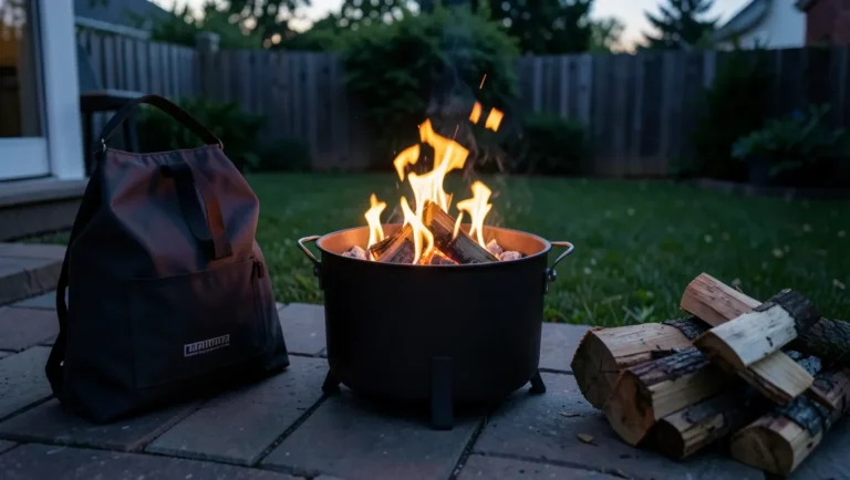 A portable wood-burning fire pit