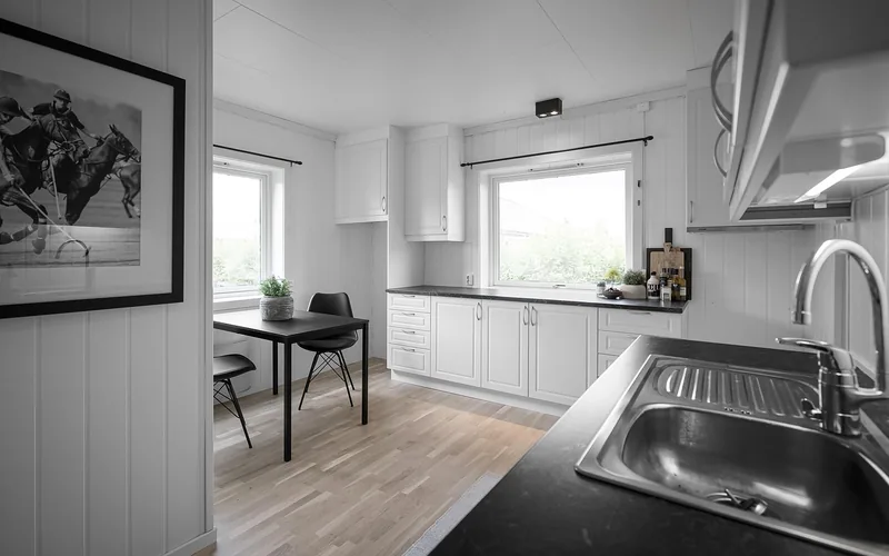 Wood kitchen cabinets with visible wood grain finish