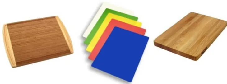 Three wood cutting board styles side by side including bamboo and butcher block