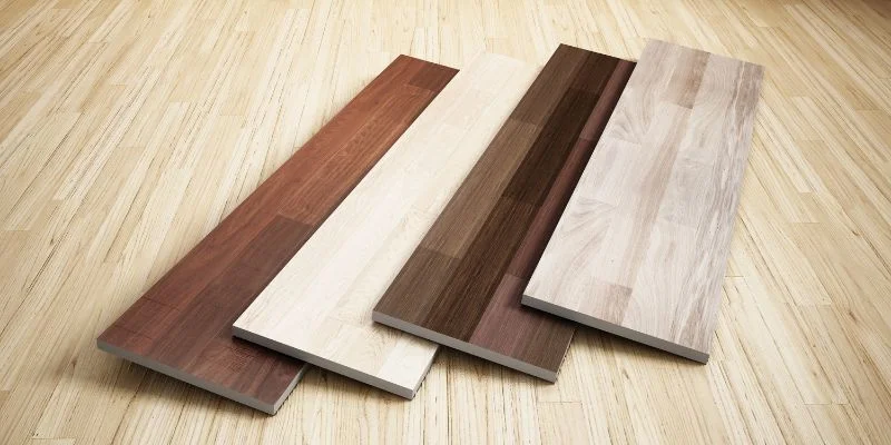 Wood flooring samples in different colors for a DIY sample board
