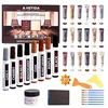 Wood floor scratch repair kit with 39 pieces including fillers, markers, and applicators