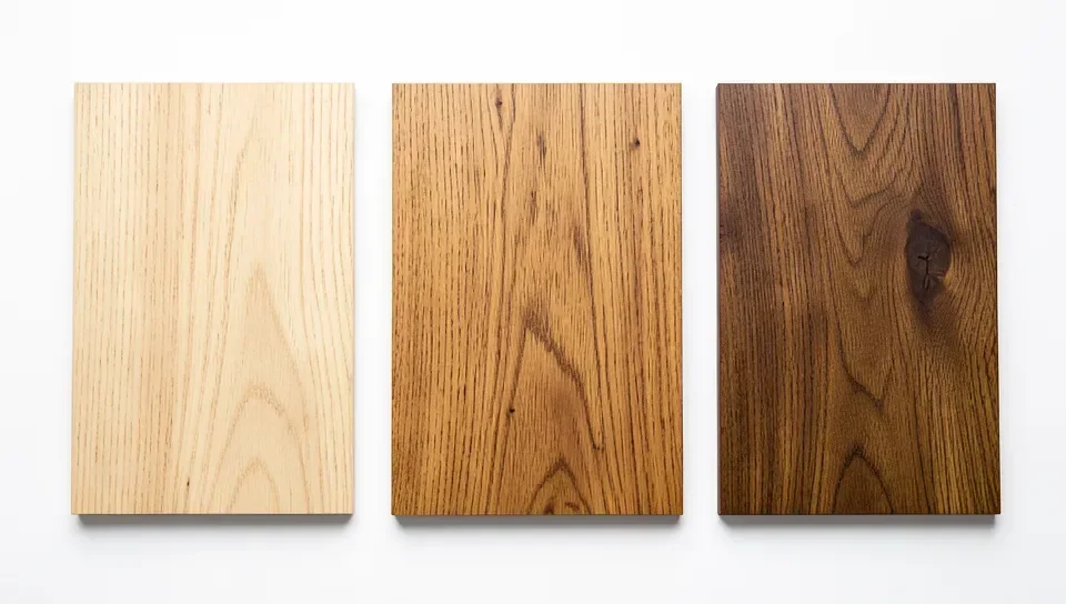 Wood flooring sample swatches comparing light, medium, and dark wood species tones