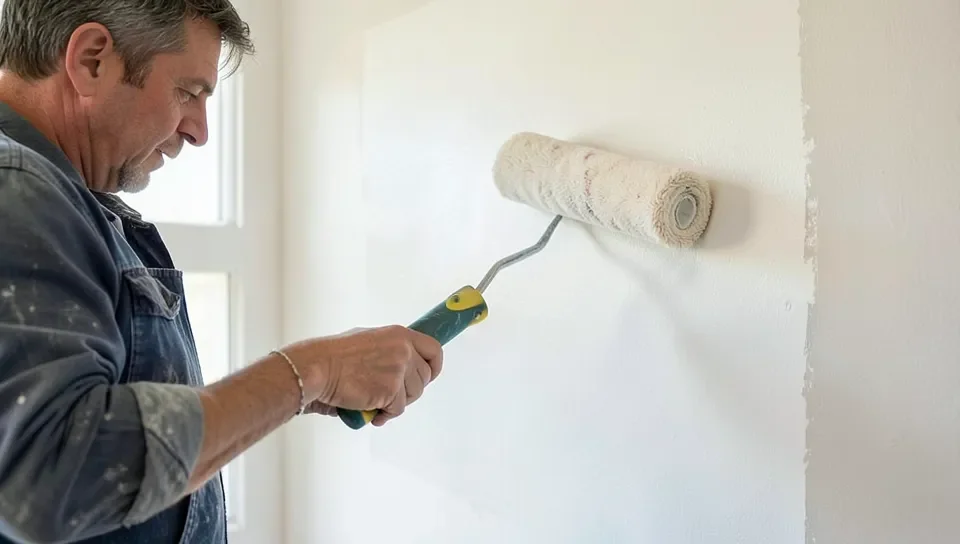 Applying latex paint with a roller to a wall