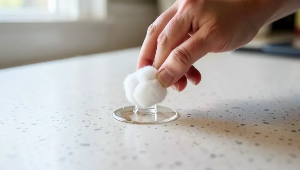 Applying solvent with a cotton ball to a glue spot