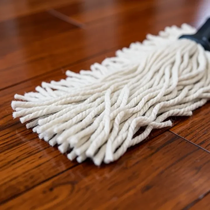 Microfiber mop head on polished sealed hardwood floor
