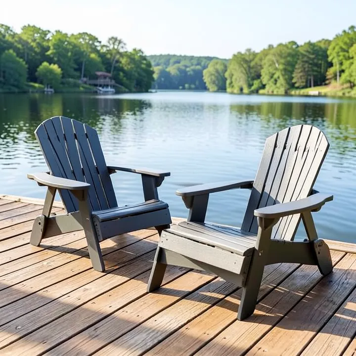 Composite plastic lumber Adirondack lounge chairs on a deck