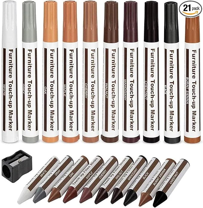 DAIXISM 21-piece furniture touch-up marker and wax stick kit in 10 wood tone colors