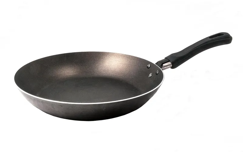 Non-stick frying pan with a black molded handle