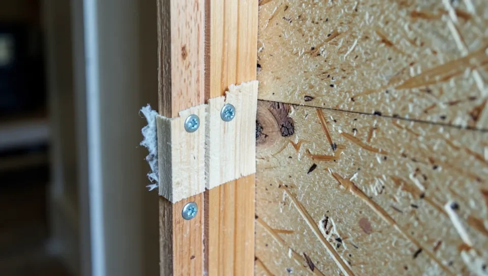 Furring strips add extra strength when screwed into wall studs around the door