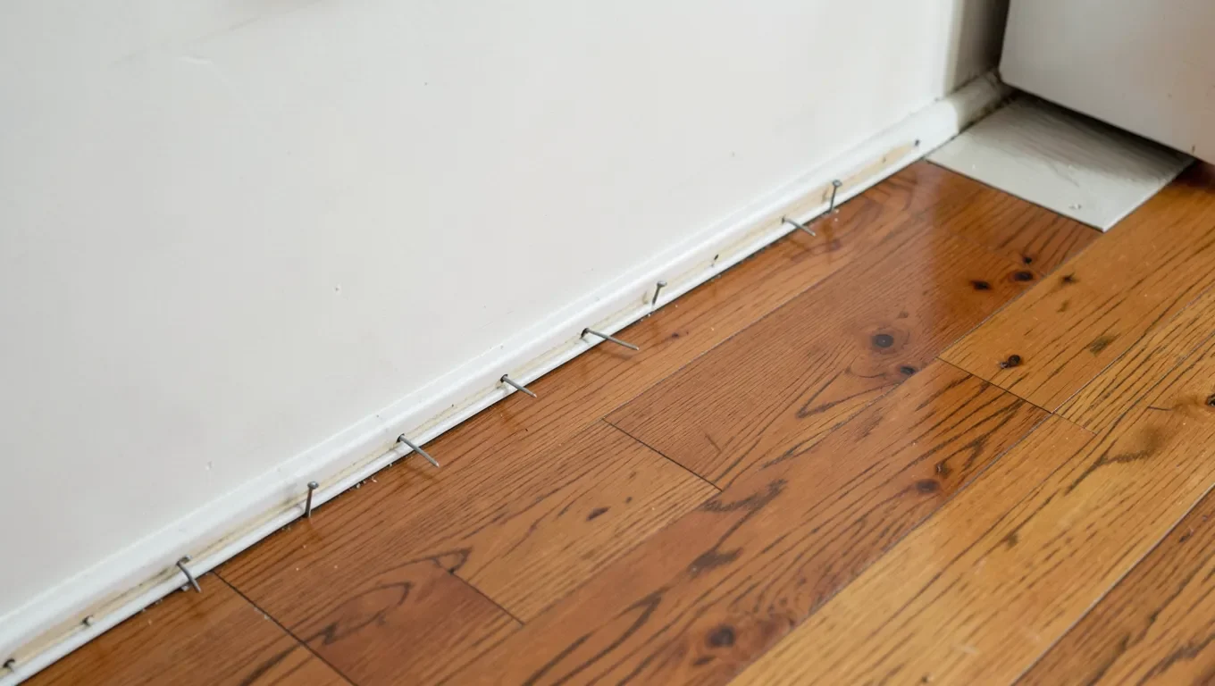 Tack strips with sharp nails run along the perimeter under most carpet installations