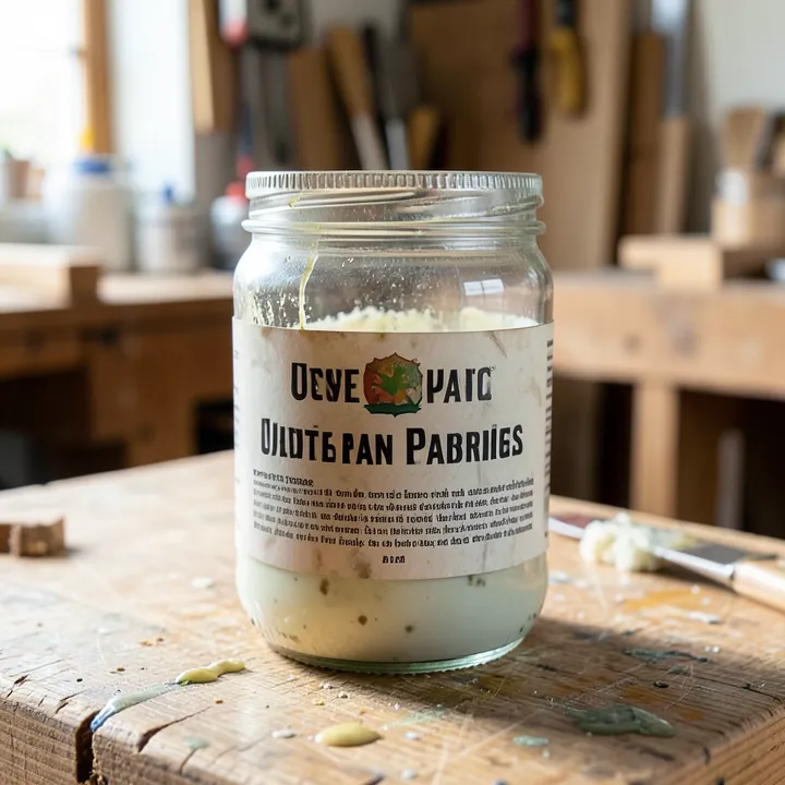 Jar of used paint thinner with paint sediment settled at the bottom