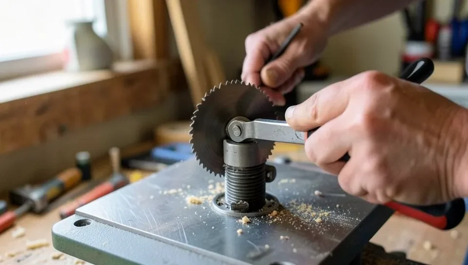 Installing a new blade onto a table saw arbor