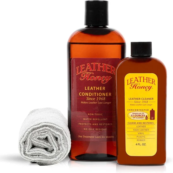 Leather Honey Complete Leather Care Kit with cleaner, conditioner, and cloths