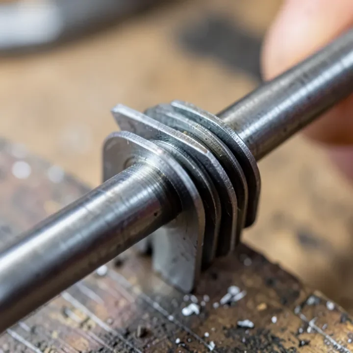 Using a thread pitch gauge against the threaded rod on a paint roller handle