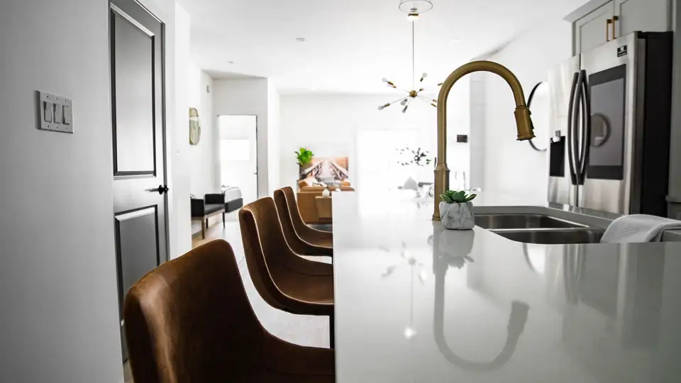 Modern kitchen with finished countertop