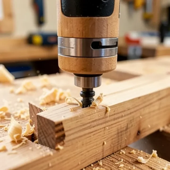 wood router cutting a groove into a hardwood board
