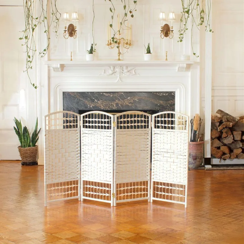 Folding wood panel room divider assembled from panels cut to matching dimensions