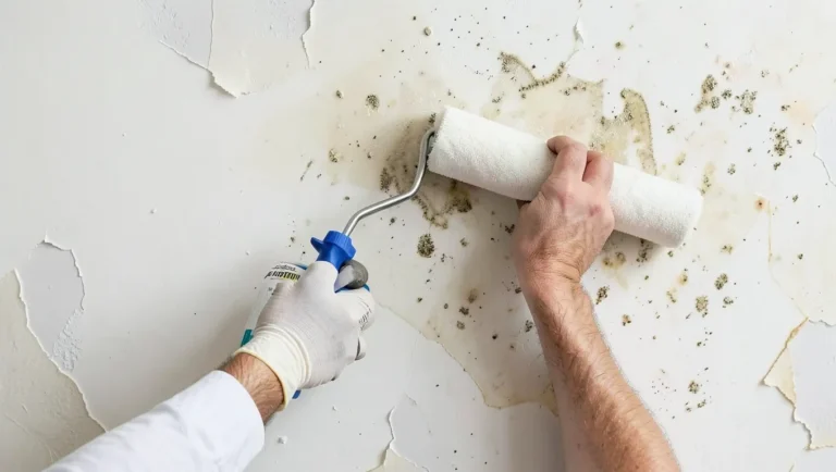 Applying penetrating sealer over leftover wallpaper glue residue and torn drywall paper