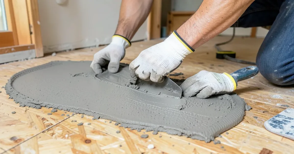 Pouring self-leveling underlayment over a plywood subfloor