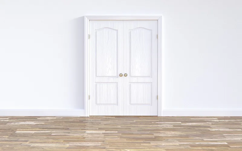 white painted door and trim, a typical semi-gloss application for wood surfaces