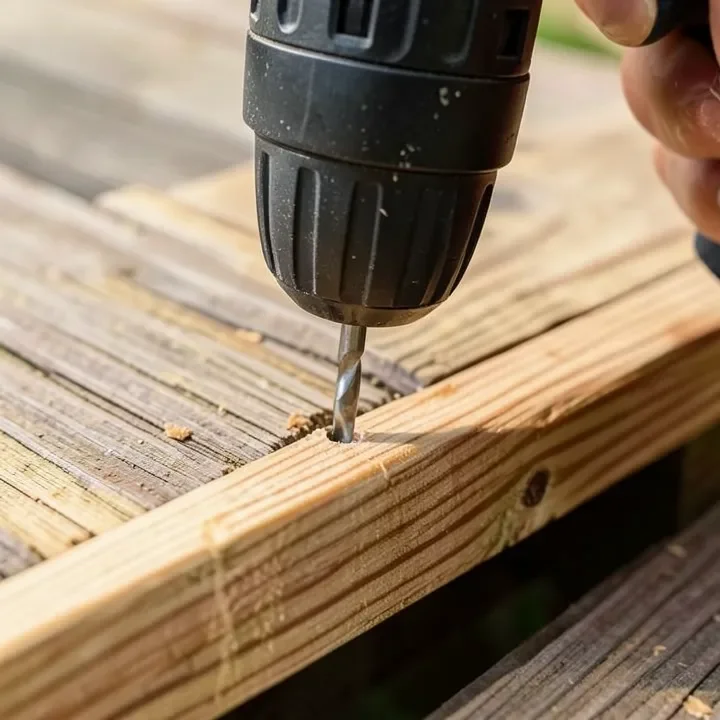 drilling a pilot hole near the end of a wood board