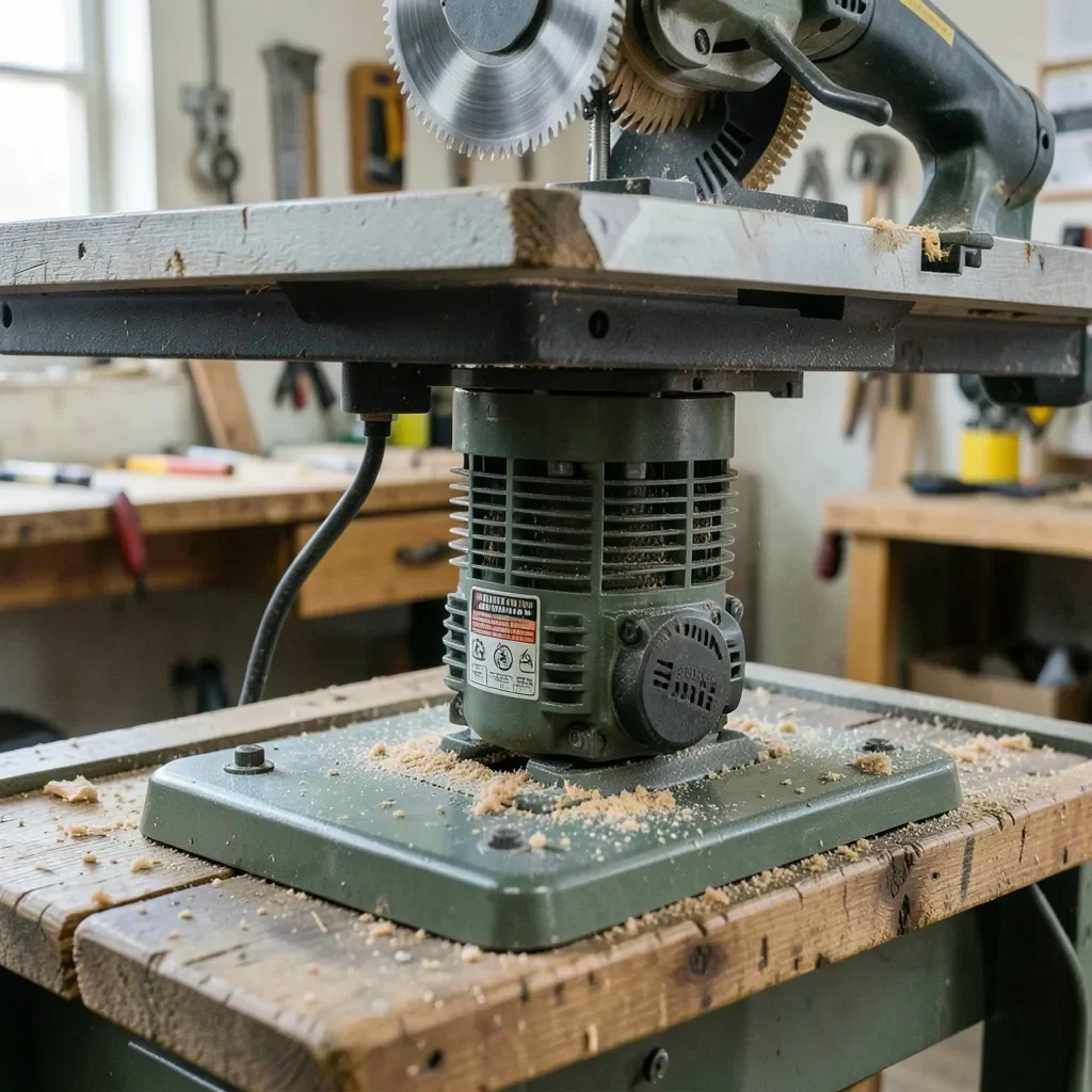 Electric motor mounted underneath a table saw