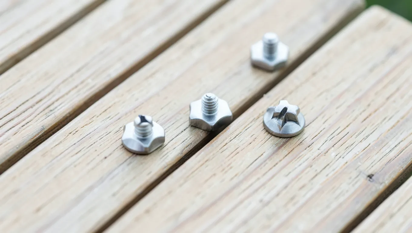 Tamper-resistant star-drive security screws installed in wood deck boards