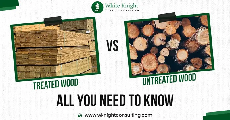 Comparison of treated wood and untreated wood boards side by side
