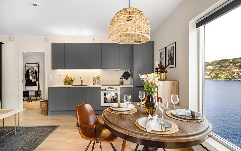White painted kitchen cabinets in a modern kitchen interior