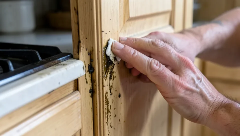 Grease residue near the stove is the main reason paint fails to adhere on kitchen cabinets specifically