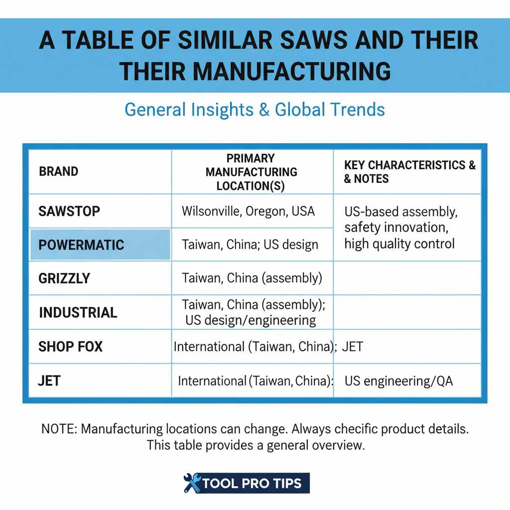 A Table of Similar Saws and Their Manufacturing (General Insights)