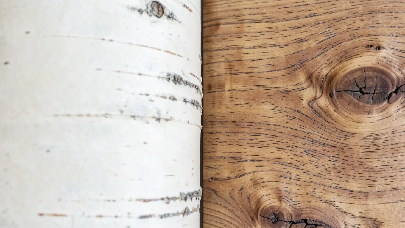 Birch's fine uniform grain next to ash's more open, pronounced grain pattern