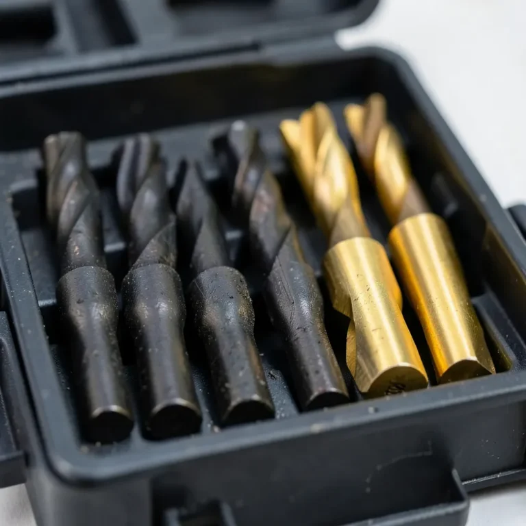 Black oxide and titanium-coated drill bits side by side
