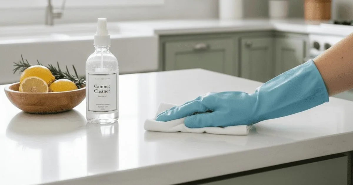 Wiping a painted cabinet with mild soap and a soft cloth