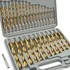 COMOWARE titanium drill bit set spanning 1/16 inch to 1/2 inch including 3/8 inch